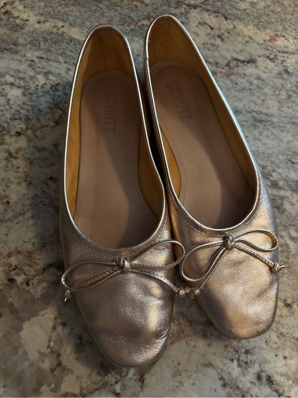 SCHUTZ Metallic Gold Bow Ballet Flats